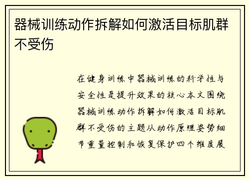 器械训练动作拆解如何激活目标肌群不受伤