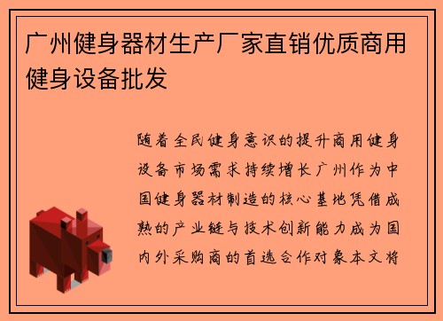 广州健身器材生产厂家直销优质商用健身设备批发