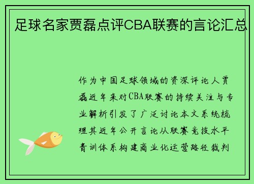 足球名家贾磊点评CBA联赛的言论汇总