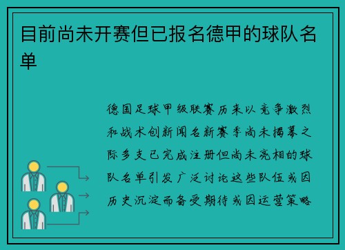 目前尚未开赛但已报名德甲的球队名单