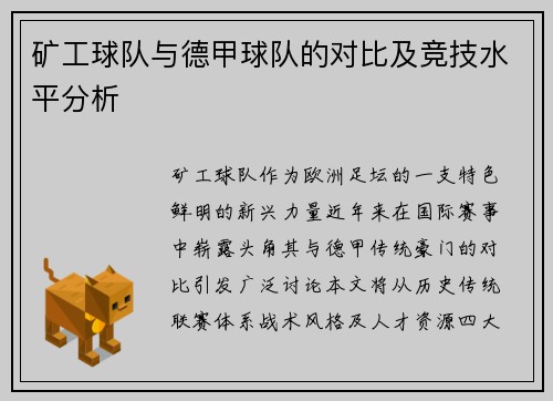 矿工球队与德甲球队的对比及竞技水平分析