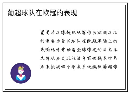 葡超球队在欧冠的表现